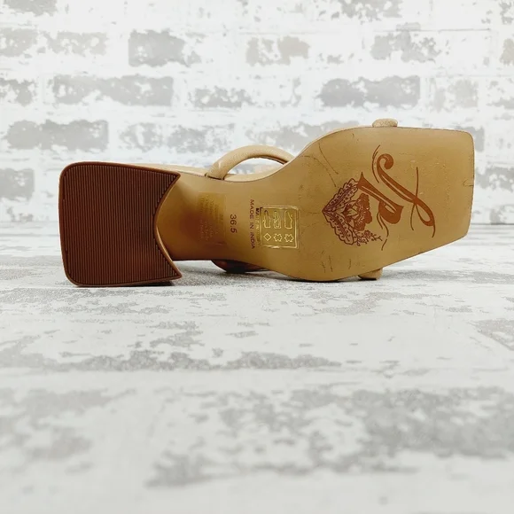 NEW Free People Straps Cream Tan Leather Slip on Block Heel Sandals W647 - Picture 8 of 16